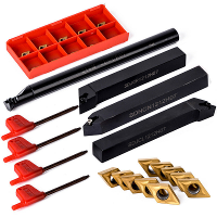 Machifit 10 stuks DCMT070204 Hardmetalen Inzetstukken met 4 stuks 12mm Draaibank Boorkop Draaigereedschap Houder