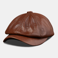 Mannen lederen koeienhuid retro mode achthoekige hoed krantenverkoper hoed baret hoed platte hoed