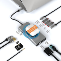 Mechzone 13 In 1 Triple Display USB C Hub Docking station Adapter Met USB 3.0 / USB C 2.0/10W Draadloze Oplader / 100W T