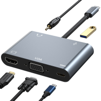 Mechzone 5 in 1 Type C Docking Station USB C Hub Adapter met USB3.0 USB C PD 100W 4K HDMI Compatibel 1080P VGA 3.5Mm Aud