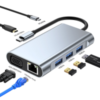 Mechzone 7 in 1 Type C Docking Station USB C Hub Adapter met USB3.0 USB C PD 87W 4K HDMI Compatibel 1080P VGA RJ45 Gigab