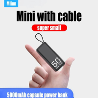 Mini 5000mAh Draagbare Power Bank Ingebouwde Kabel Externe Reserve Batterij Mini Power Bank voor iPhone 14 13 voor Samsu