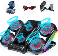 NUOXI Q6 Gaming Laptop Cooler RGB Cooling Pad Radiator USB 6 Fans Computer Stand met Mobiele Telefoon Houder voor Onder