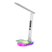 Opvouwbare multifunctionele LED bureaulamp met draadloze oplader, kalender, temperatuurwekker, draadloos opladen, leesla