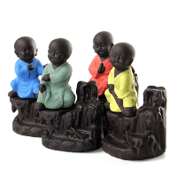 Paarse Clay Terugstromen Wierook Kegelbrander Houder Kung Fu Monnik Geurige Rook Terugstroming Wierook Decor