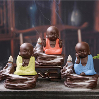 Paarse Clay Terugstromen Wierook Kegelbrander Houder Leuke Monnik Geurende Rook Terugstroming Wierook Decor