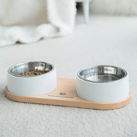 Pet Feeder Beukenkom met 304 roestvrijstalen dubbele kom