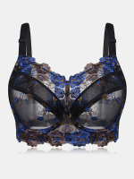 Plus Size Dames Bloemenborduurwerk Kant Volledige Cup Ademende push up bhs