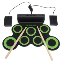 Portable Electronic Digital USB 7 Pads Roll up Set Silicone Groen elektrisch drumstel met drumstokken en sustainpedaal
