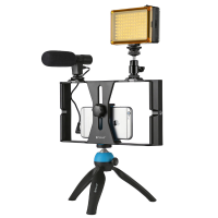 PULUZ PKT3023 Smartphone Video Rig LED Studio Light Video Shotgun Microfoon Mini Statief Mount Kits