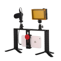 Puluz PKT3024 4 in 1 videoraster Stabilisatorgreep Microfoon Videolamp Statief voor mobiele telefoon