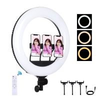 PULUZ PU521B 18 inch gebogen oppervlak USB dimbaar wit licht LED ringfotografie verlichting met afstandsbediening en 3 s
