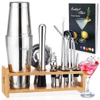 Roestvrijstalen 22 oz Cocktailshakerset met houten standaard   16 delig barmanset met drankshaker, barlepel, maatbeker,