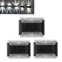 Set van 3 LED zonne wandlampen in warm wit voor buiten voor heldere verlichting in tuinen, veranda's, hekken, trappen, m