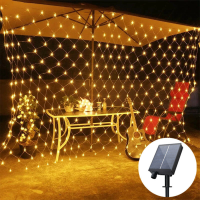 Solar LED Net Lights Outdoor Solar Net Mesh Tree Wrap Lights Solar Curtain String Lights for Window Wall Garden Fence De