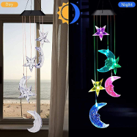 Ster Maan Zonne WIndgong Licht Kleur Veranderend Geschenk Draagbare Hangende Waterdichte Mobiele Romantische Windbel Bui