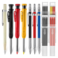 Timmermanspotloodset met ingebouwde puntenslijper en carbide markeerstift voor houtbewerking. Mechanische potloden met m