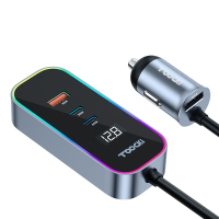 Toocki 155W 4 poorts USB PD Autolader Adapter Dual USB A+Dual Type C PD QC3.0 SCP FCP AFC Snel opladen met witte LED voo