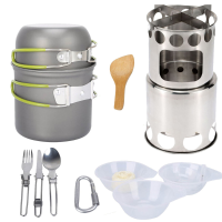 Ultra lichte kampeerkookset voor buitenrugzakken, wandelen, picknicken, koken, tafelgerei, pot, pan, lepel, vork, kit