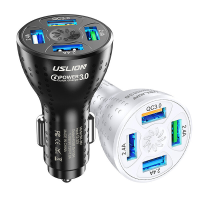 Uslion 50W 4 poorts USB autoladeradapter 4USB A QC3.0 Snel opladen met blauwe LED voor iPhone 12 13 14 14 Pro voor Huawe