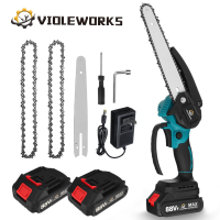VIOLEWORKS 8 inch 1200W elektrische draadloze kettingzaag borstelloze motor met 2500mAh 1/2 batterijen
