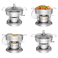 Warmounts 1QT Chafing Dish Buffet Set Individuele Single Shabu Hot Pot, Roestvrij Staal, Glazen Deksel, Mini Ronde Chafi