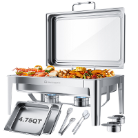 Warmounts 9.5QT Rechthoekige Chafing Dish Buffet Set met Hydraulische PivotLid, Roestvrij Stalen Catering Server Voedsel