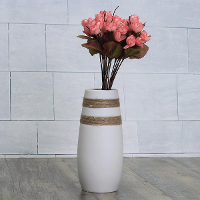 Witte Creatieve Moderne Keramische Bloem Vaas Met Handgemaakte Bloemen Boeket Vaas Thema Decor