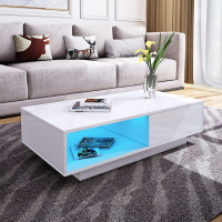 Woodyhome Hoogglans RGB LED Salontafel met 2 Lade opslag Moderne Bankzij  en Eindtafel