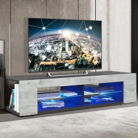 Woodyhome Hoogglans TV standaard met LED verlichting Moderne TV Console Opslag Houder met 4 Open Lagen Entertainment Cen