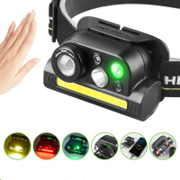 XPG + COB rood en groen licht met magneet Ingebouwde batterij Opladen via USB Golfdetectie Zoom Sterk licht Hoofdlamp