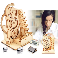Zonne energie Houten 3D Puzzel Knikkerbaan DIY Model Bouwpakket Knutselset Educatief Houten Mechanisch Bouw Speelgoed We