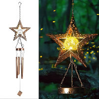 Zonne Metalen Sterren Windgong Buitenshuis Waterdicht Hangende Kraakglas Bollen Lichtjes Gedenk Sterrenwindgong Decorati