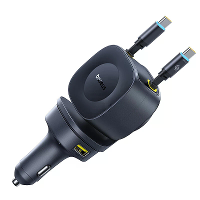 Baseus PrimeTrip VR2 Max 100W 2 poorts USB PD autolader met geïntegreerde dubbele USB C telescopische kabel, PD QC onder