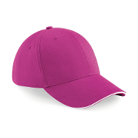 Beechfield 6 panel baseballcap   fuchsia roze/wit   voor volwassenen   katoen