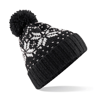 Beechfield gebreide Nordic wintermuts   zwart/wit   met pompom   volwassenen   100% Polyacryl