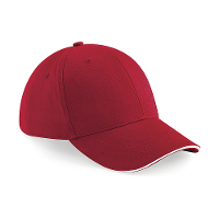 Beechfield Pet   rood met wit   6 panel baseballcap   volwassenen   katoen