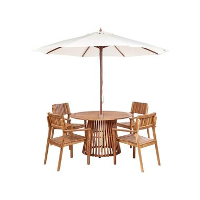 AGELLO   Tuinset voor 4 met parasol   Lichthout   Acaciahout