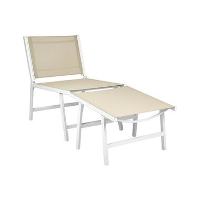 MARCEDDI  Tuinstoel met voetenbank   Beige/Wit   Textileen