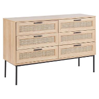 PASCO   Dressoir 6 lades   Lichte houtkleur   Rotan