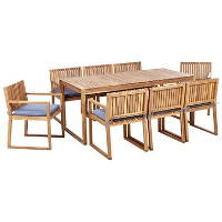 SASSARI II   Tuinset voor 8   Lichthout/Blauw   FSC acaciahout