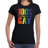 100 Procent Gay pride t shirt zwart voor dames