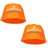 2X stuks Koningsdag bucket hat / zonnehoedje oranje voor dames en heren