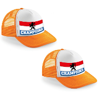 2X stuks oranje/ wit Champions Hollandse vlag snapback cap/ truckers pet dames en heren   Koningsdag