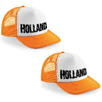 2X stuks oranje/ wit Holland zwarte letters snapback cap/ truckers pet dames en heren   Koningsdag/