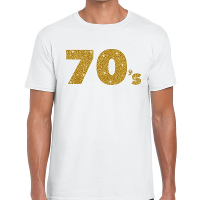70'S goud glitter tekst t shirt wit heren