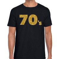 70'S gouden glitter tekst t shirt zwart heren