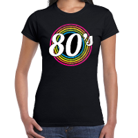 80S / eighties verkleed t shirt zwart voor dames   70s, 80s party verkleed outfit