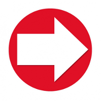 Accent pijl sticker   6x   Rond Dia 15 cm   rood met witte pijl   Richting/route aanwijzen