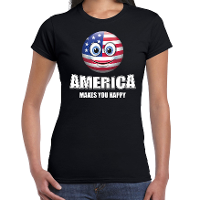America makes you happy landen t shirt Amerika zwart voor dames met emoticon